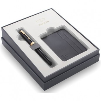 Набор PARKER SONNET GIFT 20 BLACK GT с перьевой ручкой и футляром для карточек