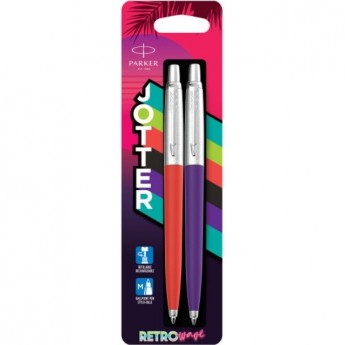 Набор ручек PARKER JOTTER ORIGINALS BALLPOINT PENS 80'S RETRO WAVE, RED + PURPLE Набор ручек PARKER JOTTER ORIGINALS BALLPOINT PENS 80'S RETRO WAVE, RED + PURPLE